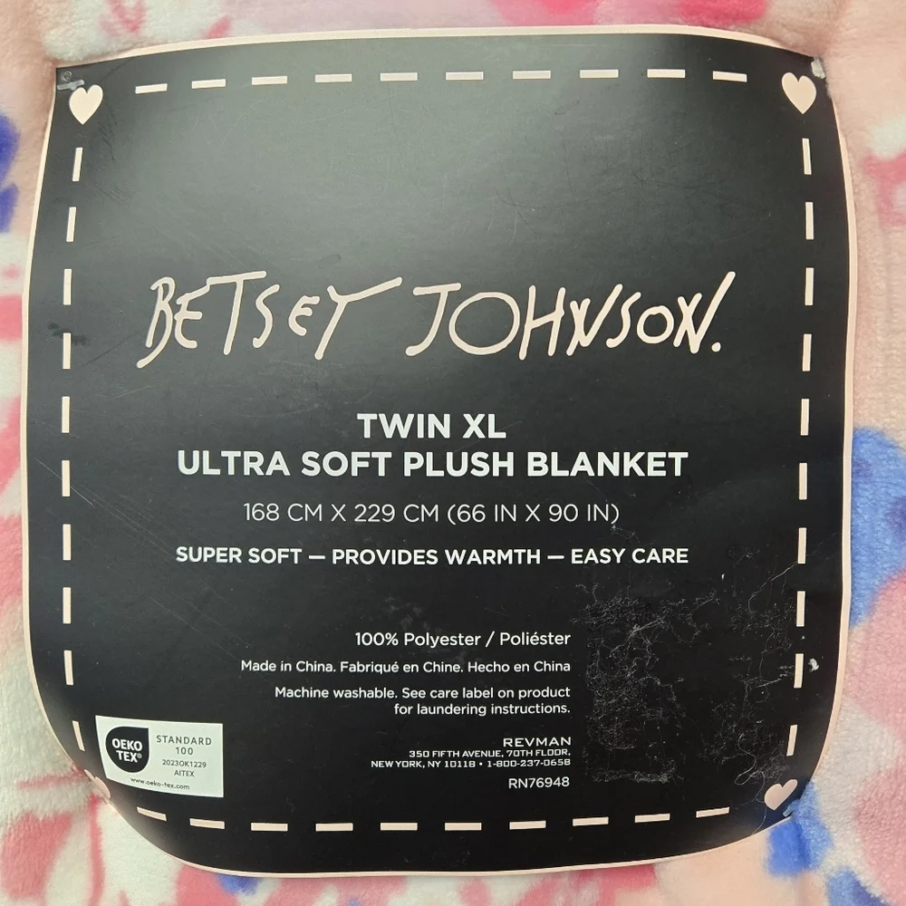 Betsy Johnson Floral Twin XL Ultra Soft Plush Throw Blanket Pink Blue